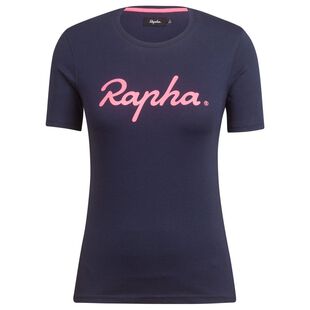 Rapha Womens Logo T-Shirt (Navy/High-Vis Pink) | Sportpursuit.com