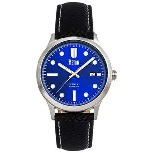 Reign Mens Lafleur Automatic Leather Band Watch Silver Black Sport