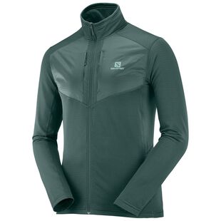 Salomon Mens Grid Full Zip Fleece Jacket Green Gables Sportpursuit