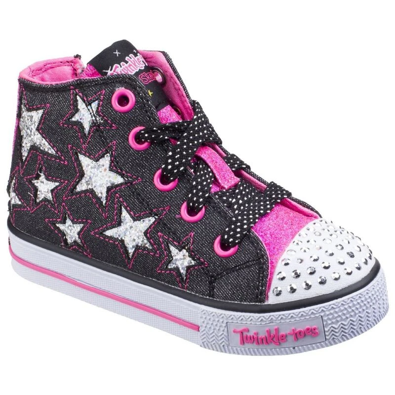 Skechers Girls Shuffles Lil Rockin Star Shoes (Black/Neon Pink)