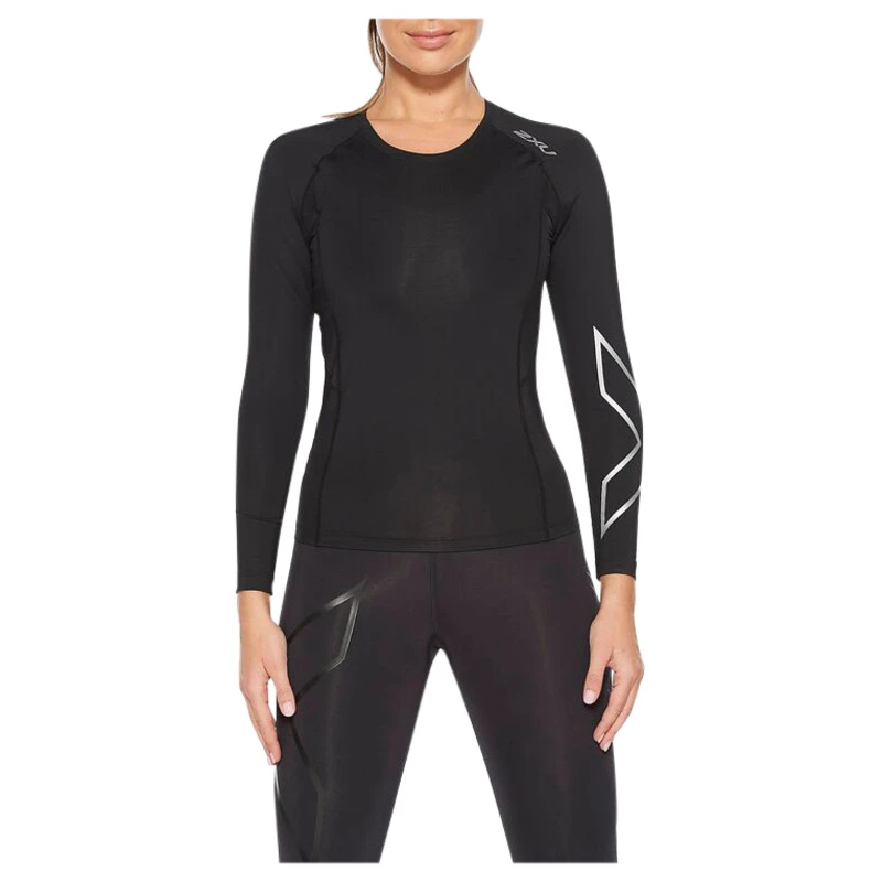 2XU Womens Core Compression Long Sleeve Top (Black/Silver) | Sportpurs