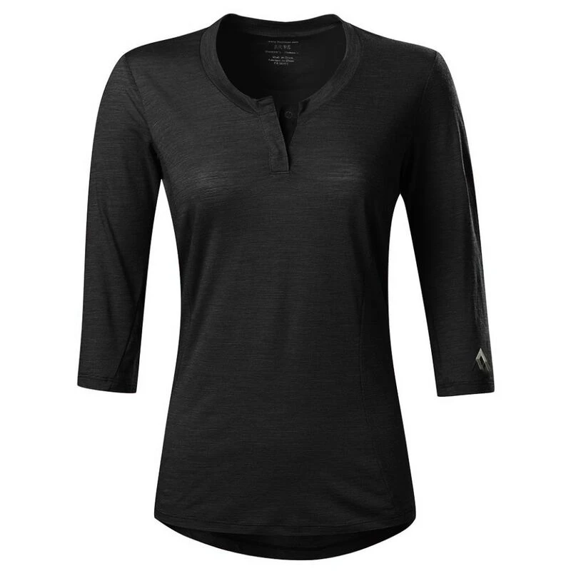 Womens Black V-Neck Long-Sleeve Henley T-Shirt