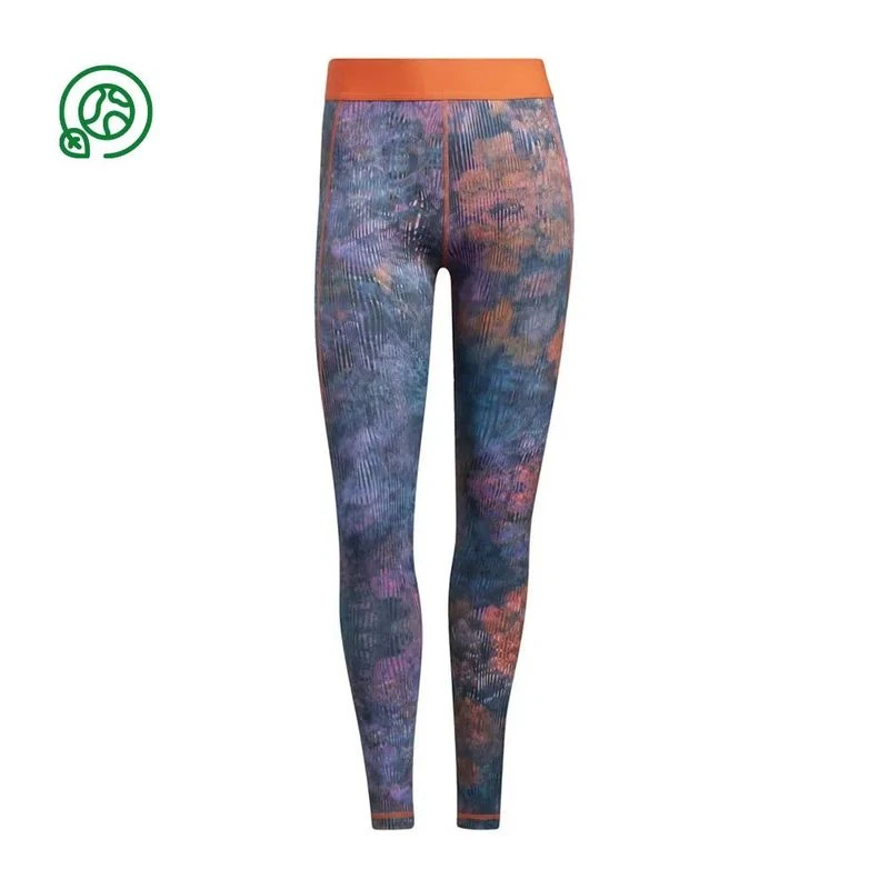 Adidas Womens Techfit Mid Rise Floral Tights Blue Sportpursuit