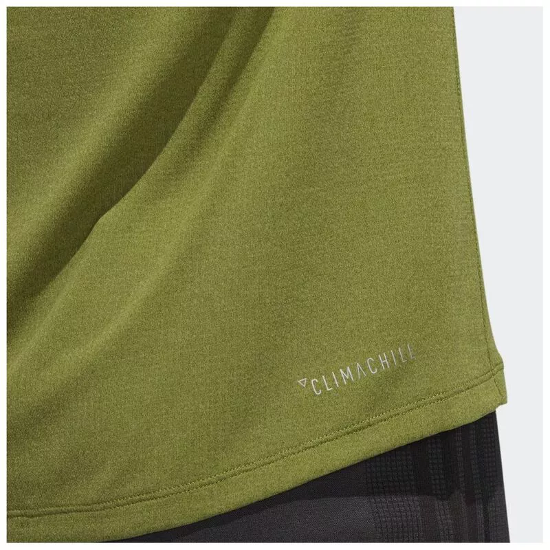 Adidas Mens Freelift Climachill 3 Stripes Short Sleeve Top Tech Olive