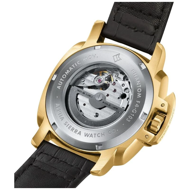 Alpha Sierra Phantom Automatic Watch Black Gold Leather Sportpursu