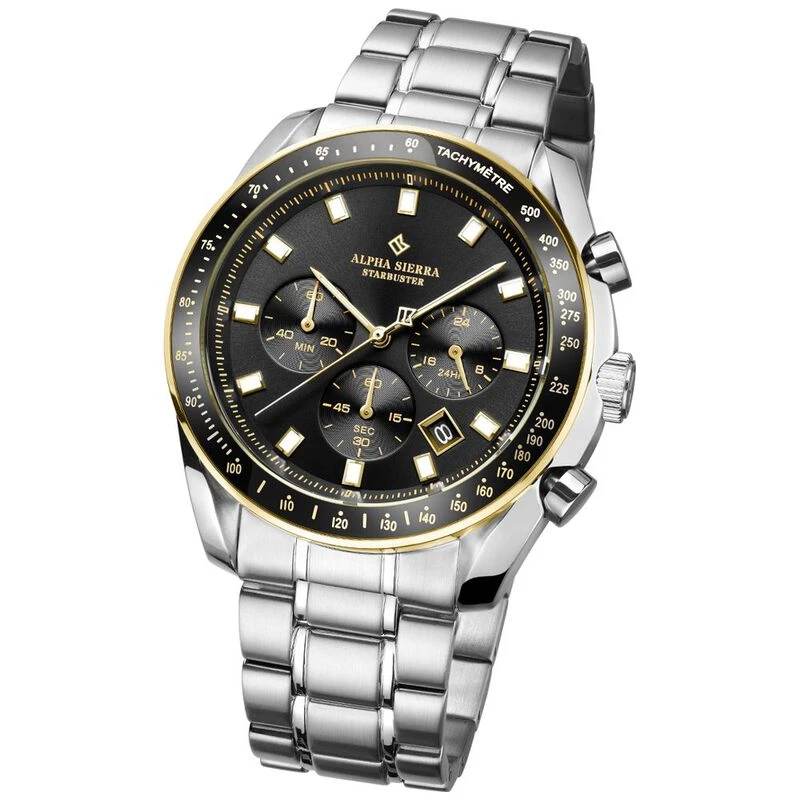 Alpha Sierra Starbuster Quartz Watch Black Silver Steel Sportpursu
