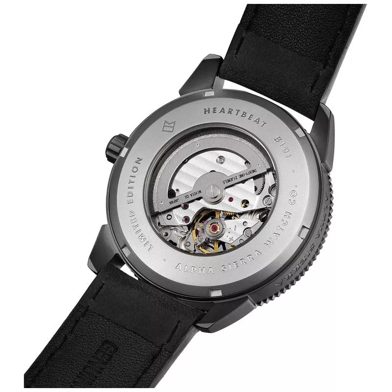 Alpha Sierra Heartbeat Automatic Watch Black Blue Leather Sportpur