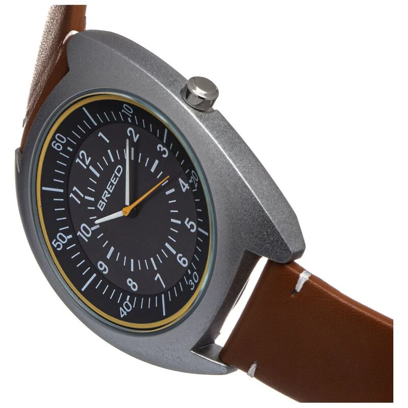 Breed Mens Victor Leather Band Watch Grey Brown Sportpursuit