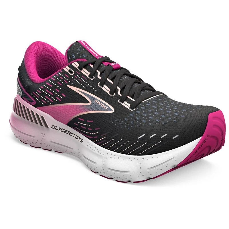Brooks womens glycerin gts 20 running shoes black fuchsia linen sp