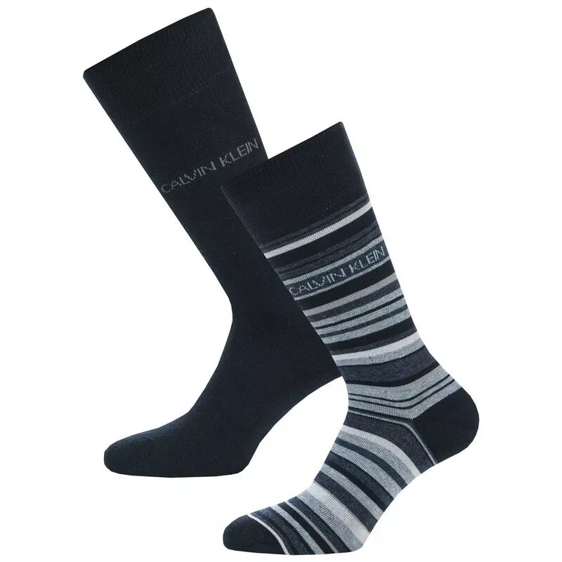 Calvin Klein Mens Barcode Stripe 2-Pack Socks (Navy) 