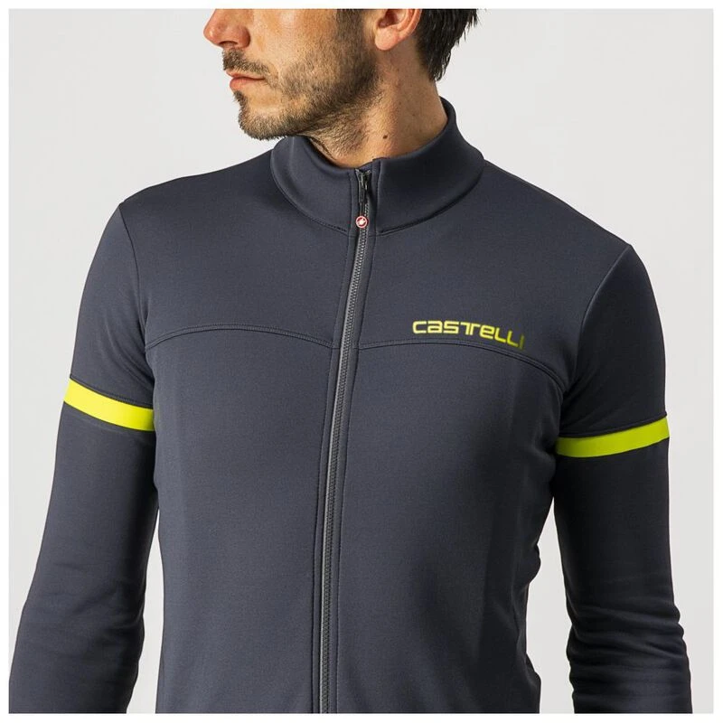 Castelli Mens Fondo 2 FZ Long Sleeve Jersey Dark Gray Yellow Fluo Ref