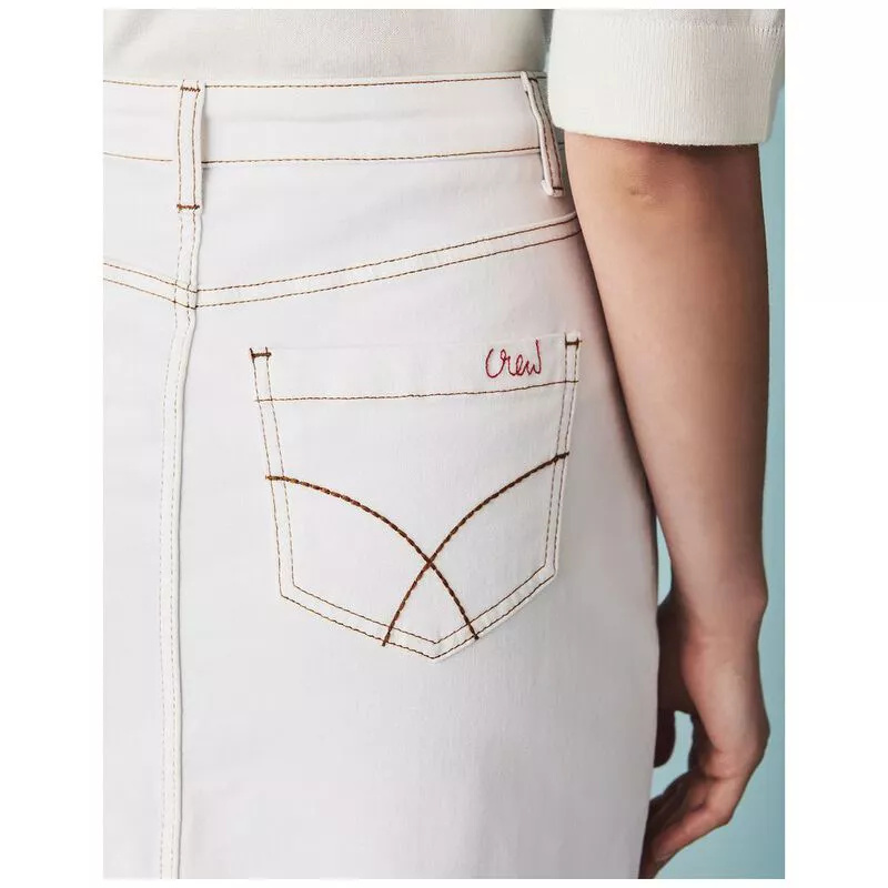 Crew Clothing Co. Womens Denim Midi Skirt White Linen Sportpursuit