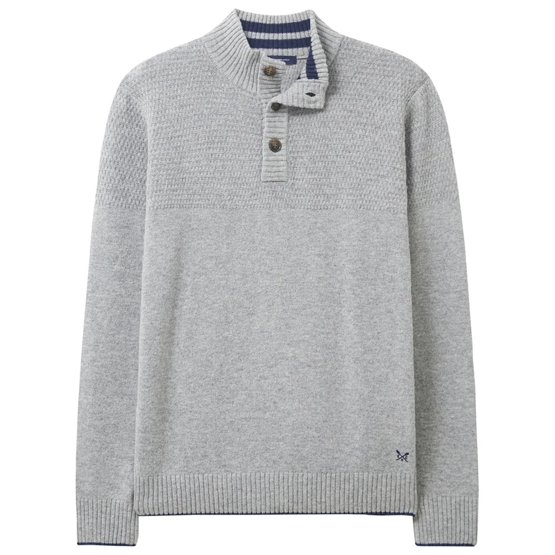 Crew Clothing Co. Mens Button Funnel Lambswool Pullover (Grey Marl)