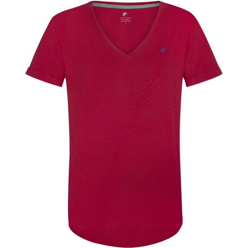 Denim Culture Womens V Neck TShirt (Red)