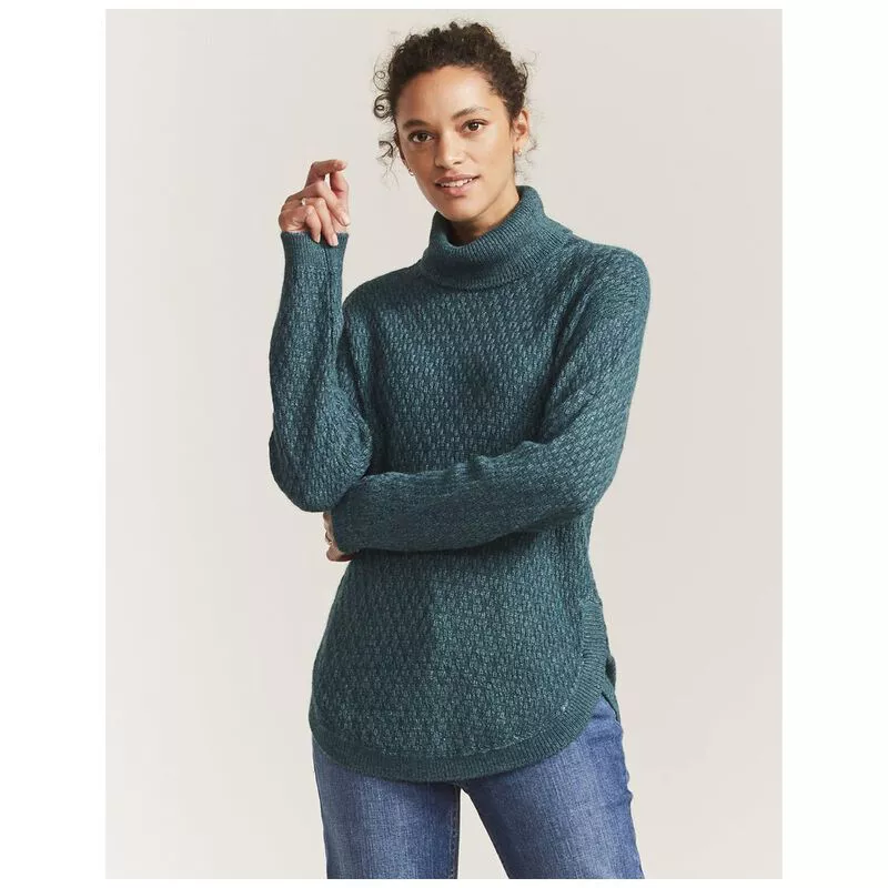 FatFace Womens Roll Neck Longline Pullover Teal Sportpursuit