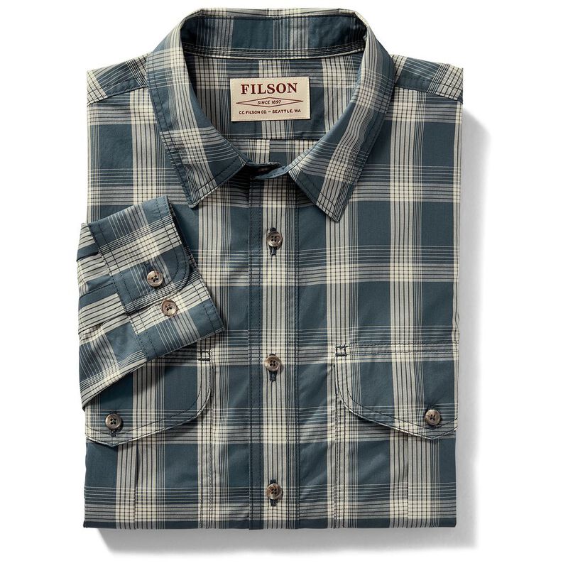 Filson Mens Feather Cloth Shirt Blue White Plaid Sportpursuit Com