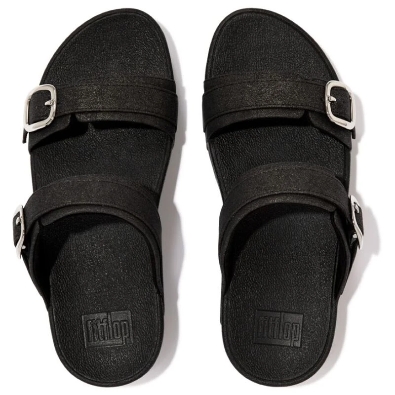 FitFlop Womens Lulu Shimmer Adjustable Slides All Black Sportpursu