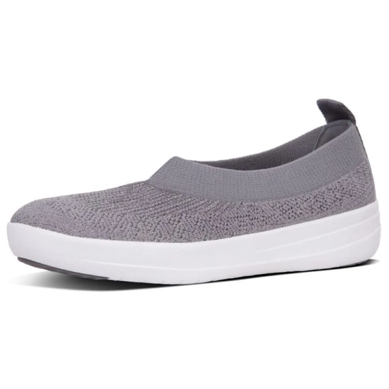 FitFlop Womens Uberknit TM Slip On Ballerinas Charcoal Metallic Pewte