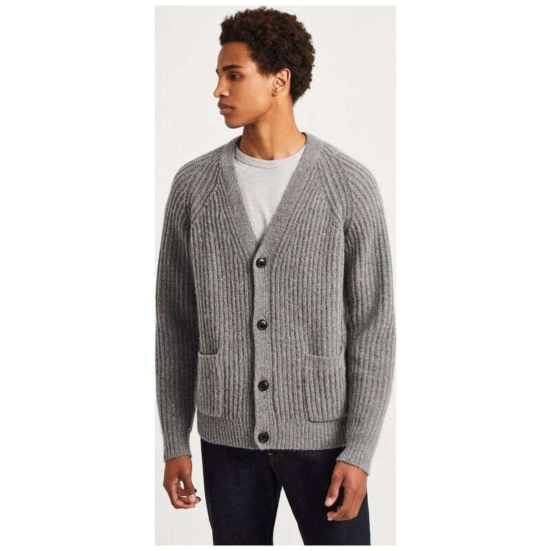 French Connection Mens Cashmere Wool Buttoned Cardigan Mid Grey Melan