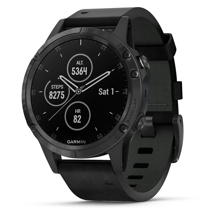 Garmin Fenix 5 Plus Sapphire 47mm Leather Strap Watch Black Sportp