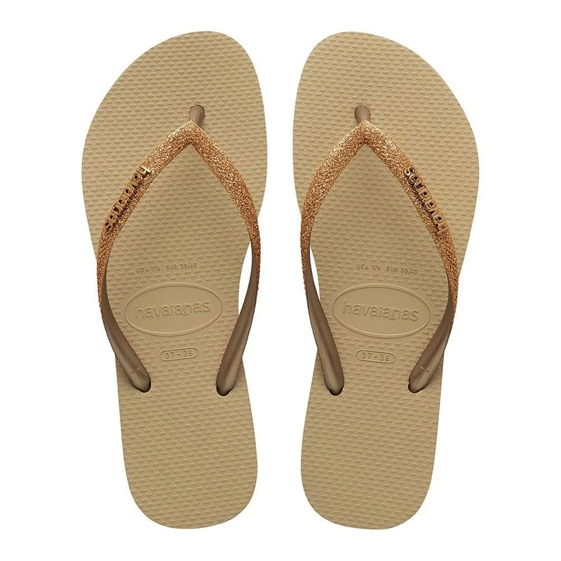 Havaianas Womens Slim Glitter II Flip Flops Sand Golden Light Metalic