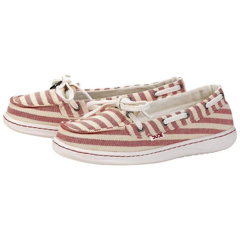 Hey Dude Womens Moka Stripe Shoes Red Canvas Sportpursuit