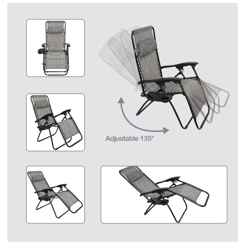 Hortus Set of 2 Zero Gravity Reclining Chair Sun Loungers with Cup Hol