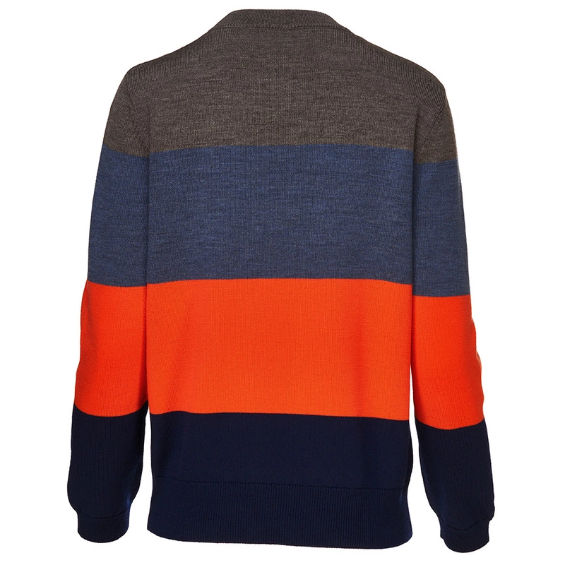 Isobaa Womens Merino Block Stripe Sweater Smoke Denim Orange Navy