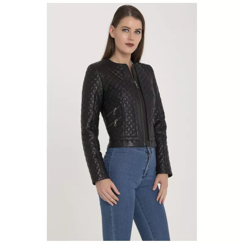 Javier Larrainzar Womens Padded Leather Jacket Black Sportpursuit