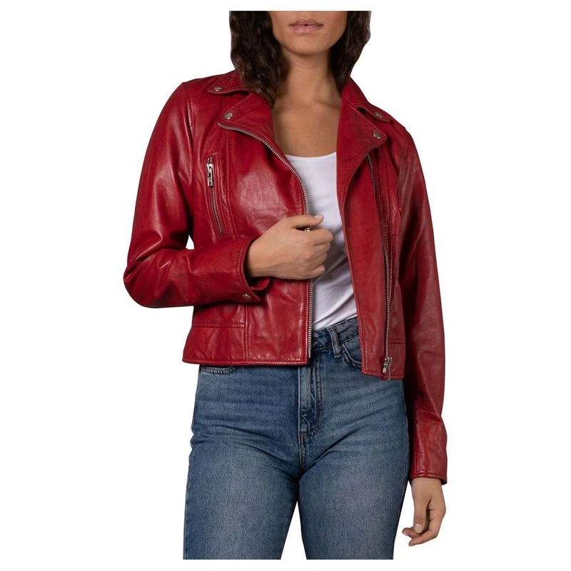 Jofama Womens Kaley Leather Biker Jacket Cranberry Sportpursuit