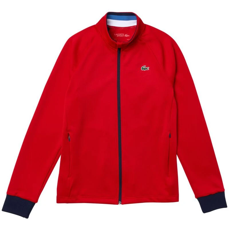 Lacoste Mens Knit Zip Up Jacket (Infrared/Navy Blue) | Sportpursuit.co