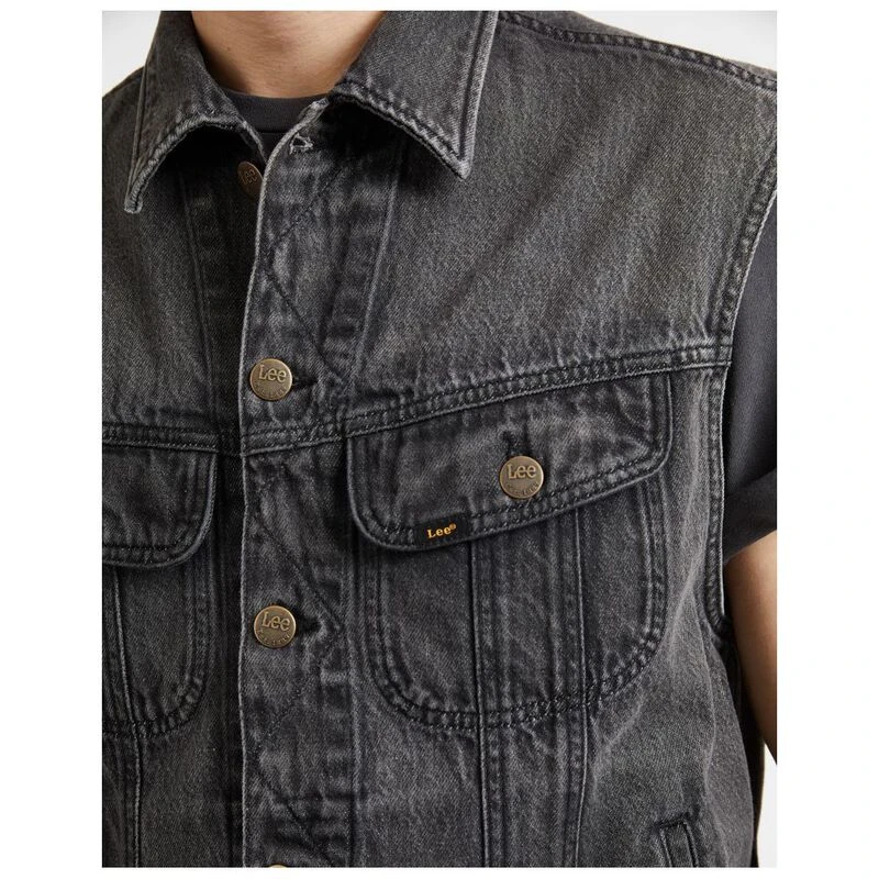 Lee Mens Cut Off Rider Denim Jacket Dark Dora Sportpursuit