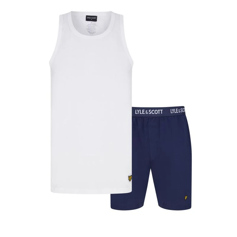 Lyle & Scott Mens Corey Lounge Vest and Short Set (Bright White/Peaco