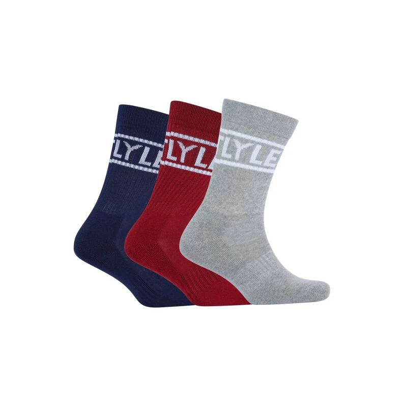 Lyle&Scott Mens Jock Socks Pack of 3 (Peacoat/Grey Marl/Rio Red) S