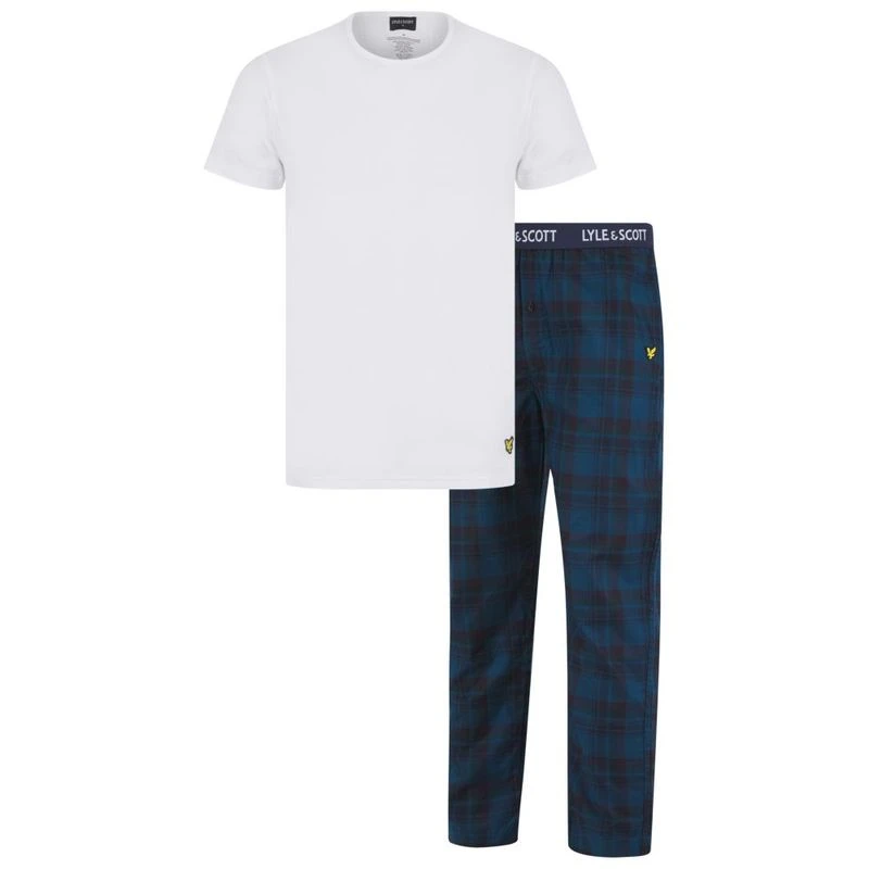Lyle Scott Mens Brent Pyjamas Bright White Blue Check Sportpursuit