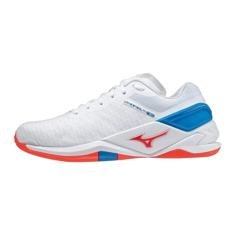 Mizuno Wave Stealth Neo Handball Shoes White Ignition Red French Blue