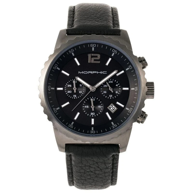 Morphic Mens M67 Series Chronograph Leather Band Watch Gunmetal Black