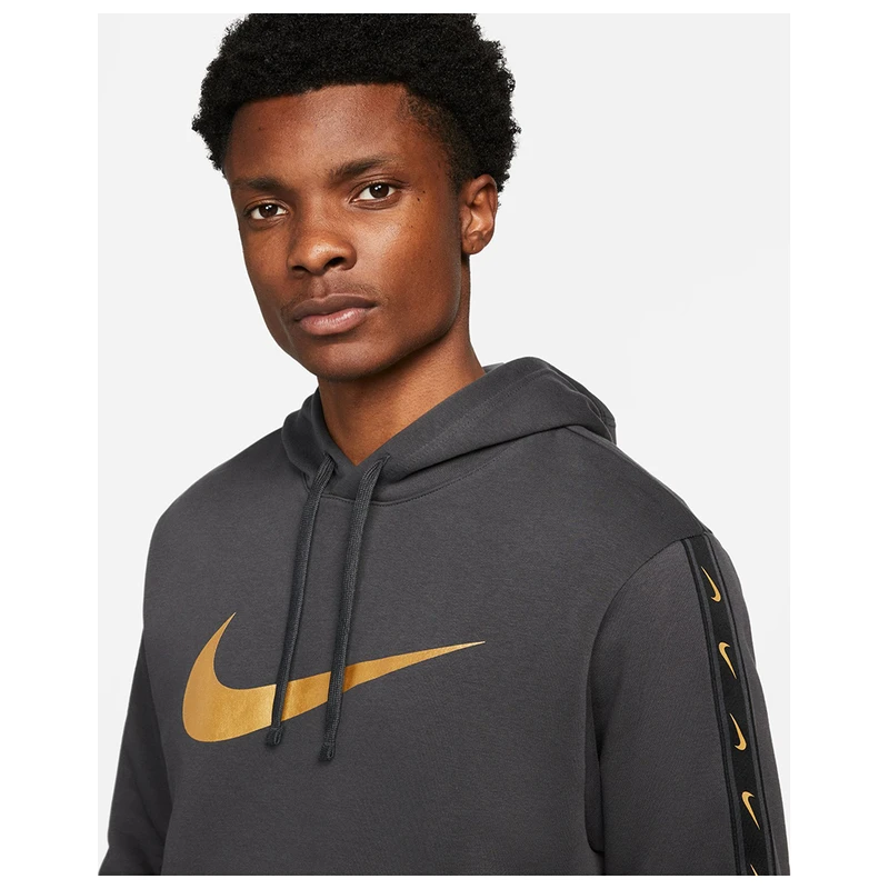 Nike Mens Sportswear Repeat Hoodie (Dark Smoke Grey/Metallic Gold) | S