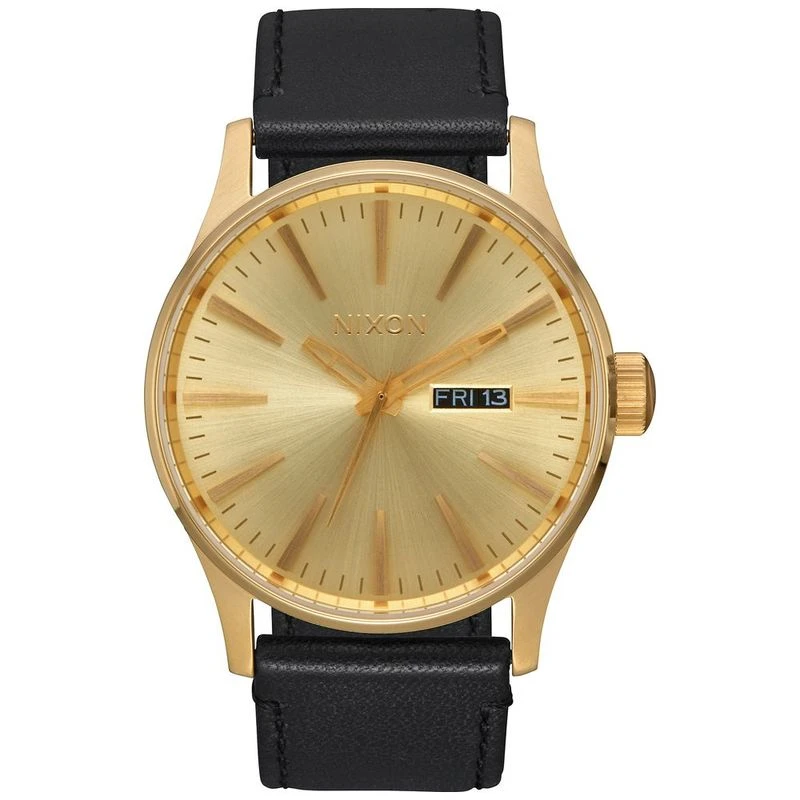Nixon Mens Sentry Leather Watch All Gold Black Sportpursuit