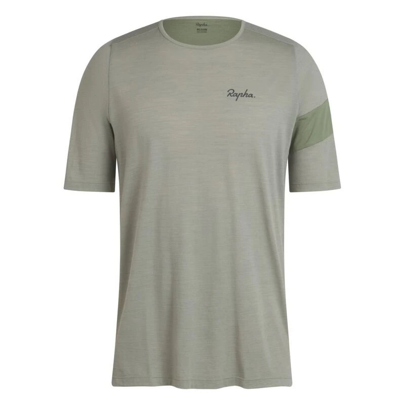 Rapha Mens Trail Merino Short Sleeve T-Shirt (Olive Green/Black) | Spo