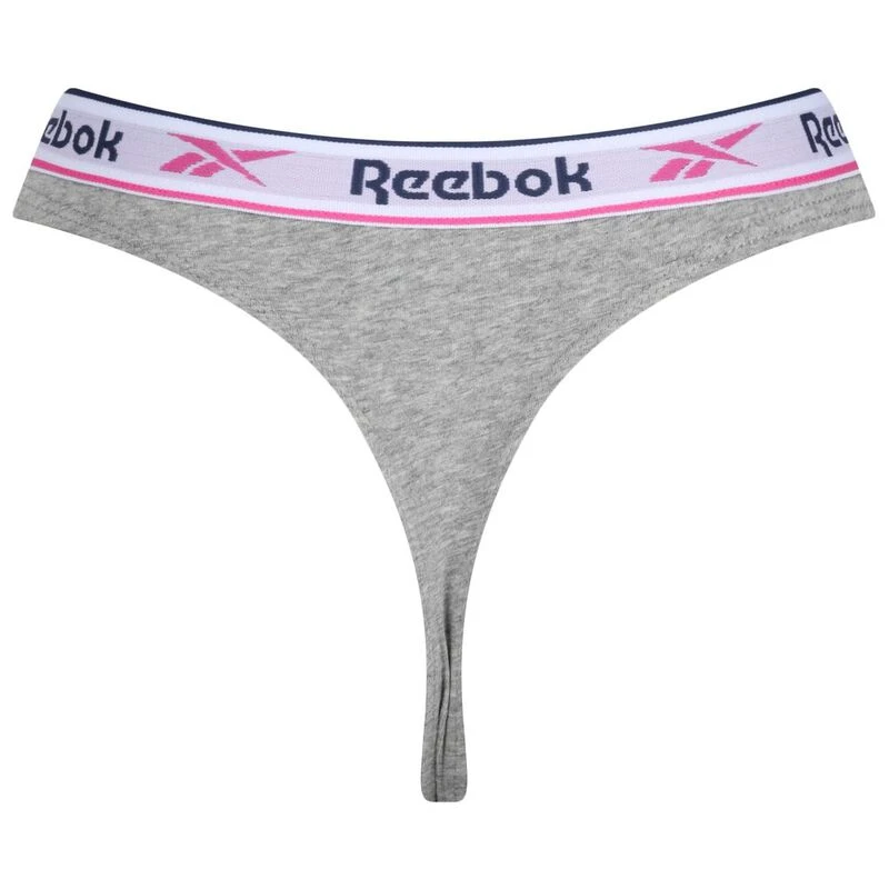 Reebok Womens Thong Briefs (3 Pack - Atomic Pink/Grey Marl/Batik Blue)
