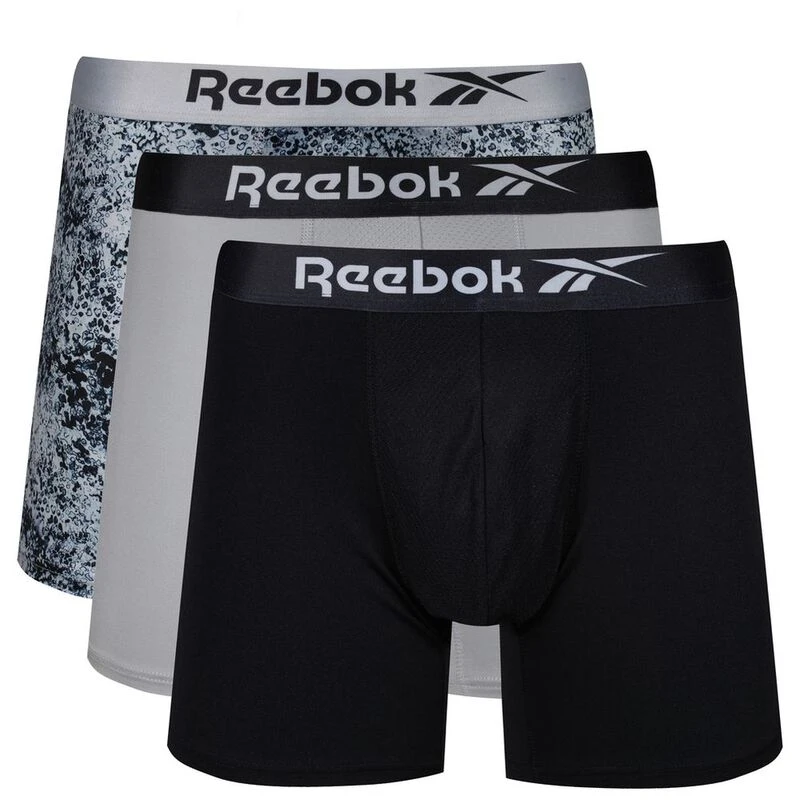 Men Reebok Performance Stretch Boxer Briefs 3 Pack Maroon Black Underwear