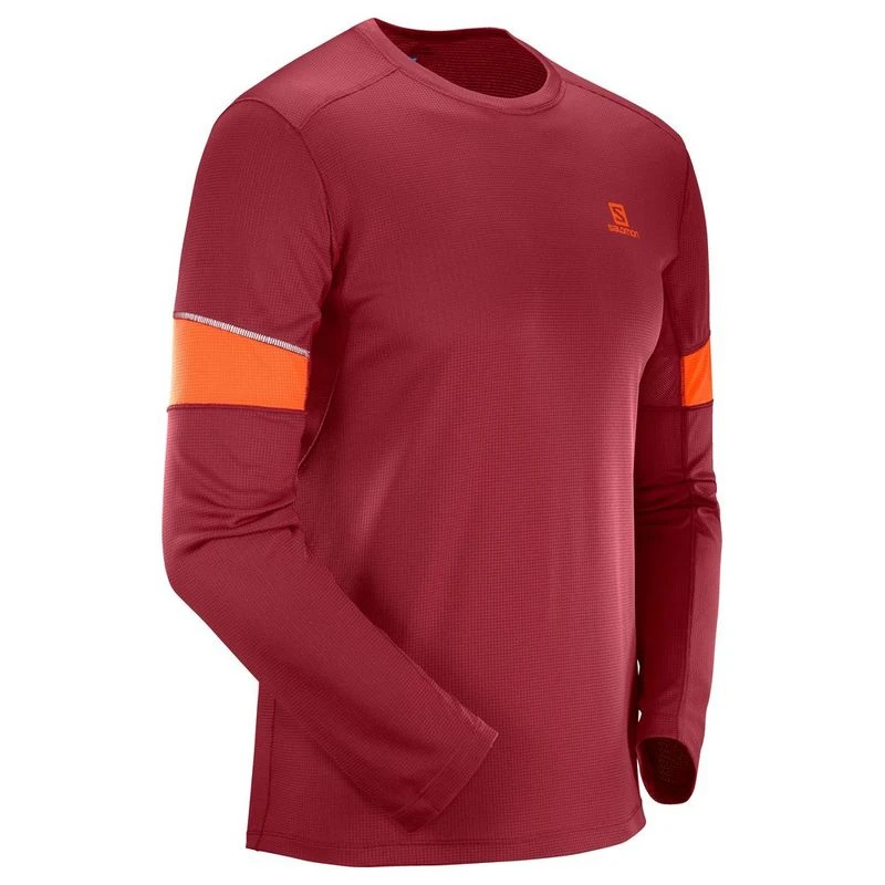 Salomon Mens Agile Long Sleeve T Shirt Biking Red Sportpursuit