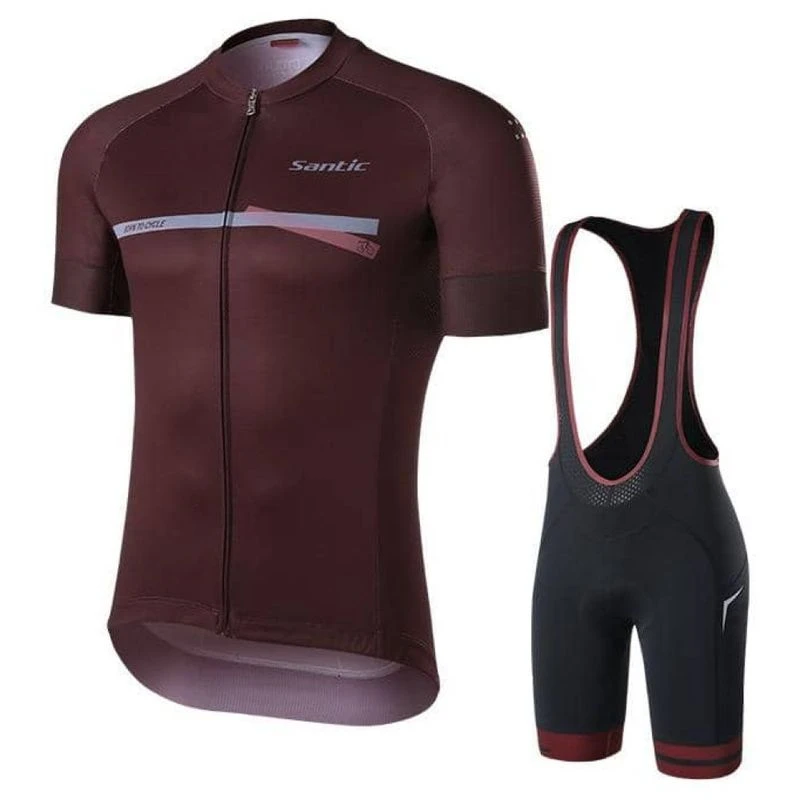 Santic Mens CD Bib Short And Jersey Clothing Set Red Sportpursuit