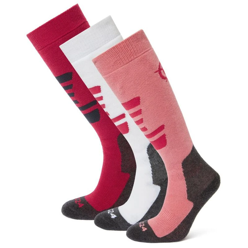 TOG 24 Kids Bergenz Ski Socks 3 Pack (Dark Pink/Playful Pink/Optic Whi