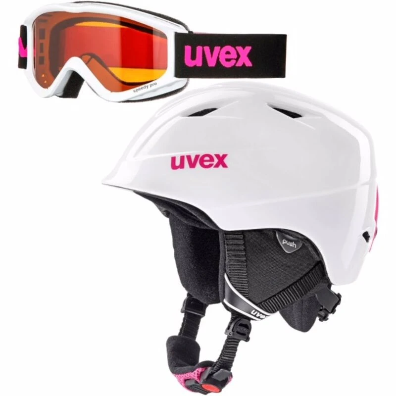 Uvex Kids Airwing 2/Speedy Ski Helmet Goggle Set (White/Pink) Sportp