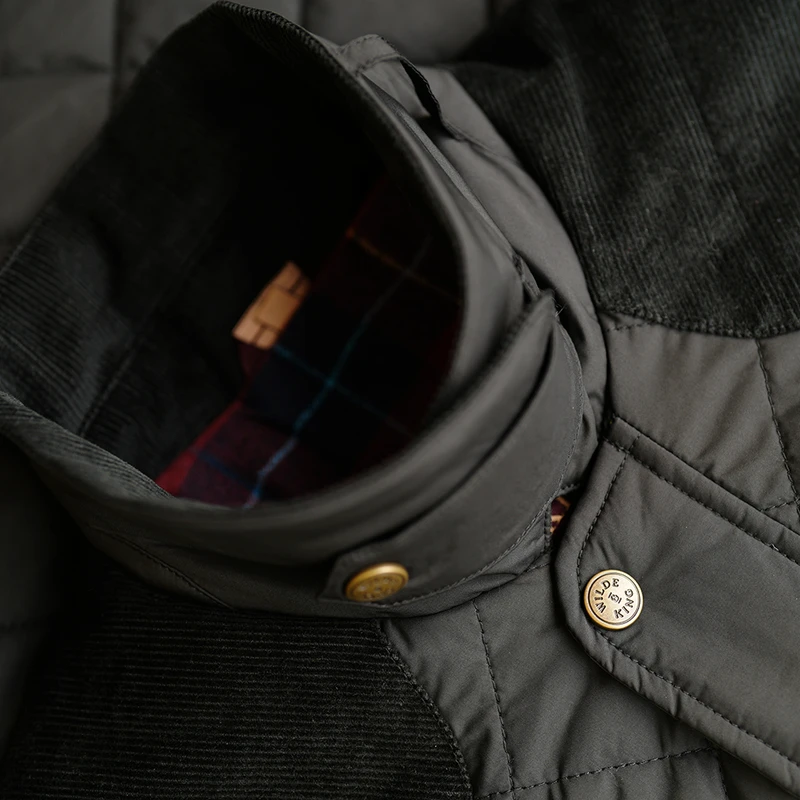 Mens quilted jacket top with shoulder patch