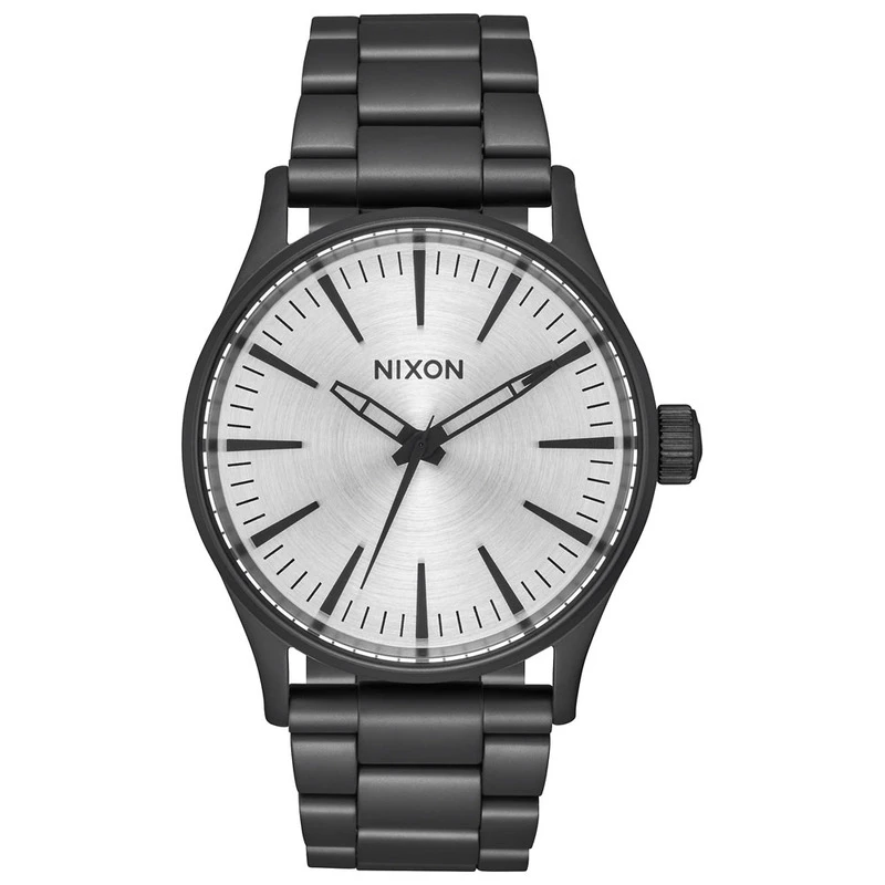 Nixon Mens Sentry 38 SS Watch All Black Silver Sportpursuit