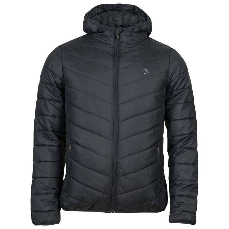 Original Penguin Mens Hooded Zipped Puffer Jacket True Black Sport