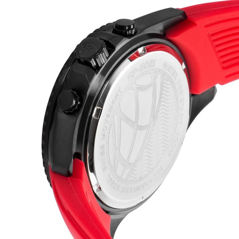 Spinnaker Mens Amalfi Chronograph Watch Black Dial Red Silicon Band